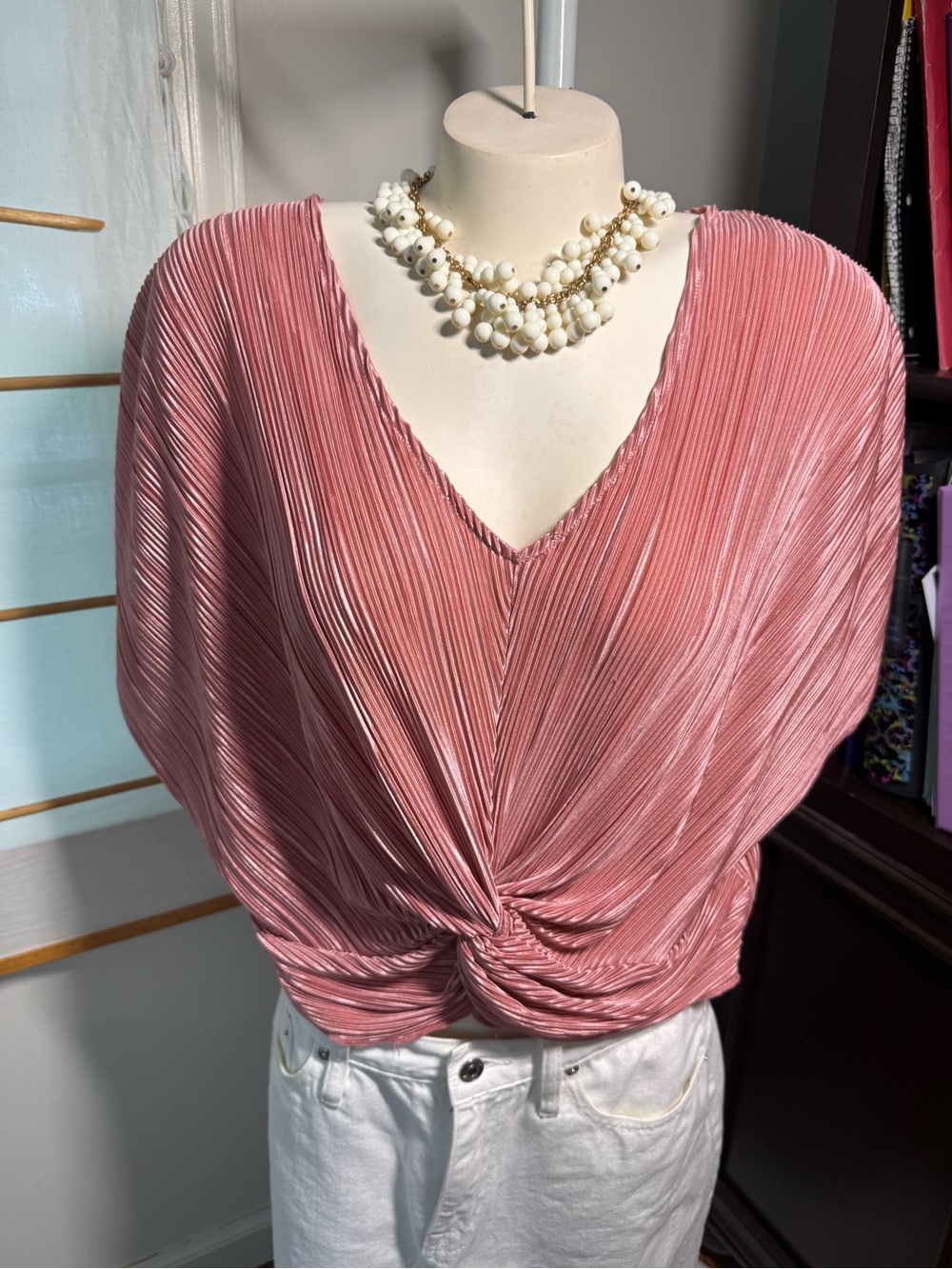 Eri + Ali Mauve Pleated V-Neck Twist Front Women's Top from Anthropologie